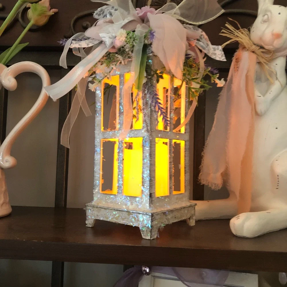 Handcrafted White Glitter Lantern with Soft Yellow Glow - Picture 10 of 12